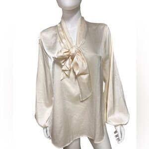 NWT $70 Elegant Cream satin  Blouse with Bow Detail